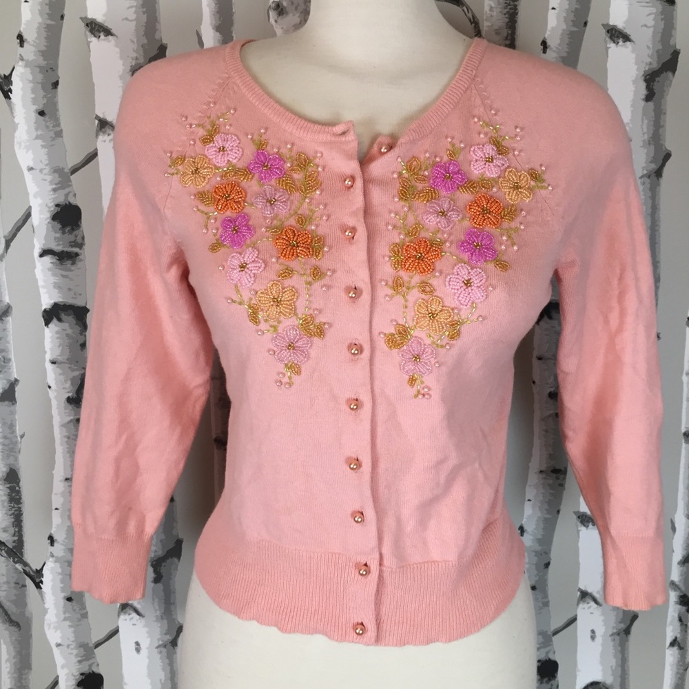 Express Cotton Cashmere Blend With Beaded Flowers